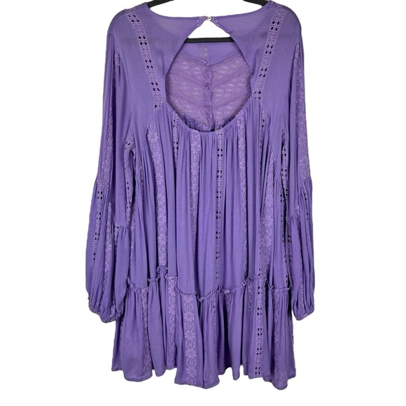 Free People Kiss Kiss Embroidered Purple Amethyst Eyelet Tunic Dress Size Medium - Picture 5 of 15